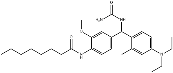 N-[4-[[(Aminocarbonyl)amino][4-(diethylamino)-2-methylphenyl]methyl]-2-methoxyphenyl]octanamide Struktur