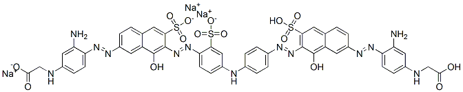 Glycine, N-[3-amino-4-[[7-[[4-[[4-[[7-[[2-amino-4-[(carboxymethyl)amino]phenyl]azo]-1-hydroxy-3-sulfo-2-naphthalenyl]azo]phenyl]amino]-2-sulfophenyl]azo]-8-hydroxy-6-sulfo-2-naphthalenyl]azo]phenyl]-, trisodium salt Struktur