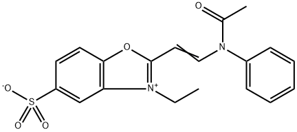 2-[2-(acetylphenylamino)vinyl]-3-ethyl-5-sulphonatobenzoxazolium Struktur