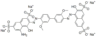 tetrasodium 5-amino-4-hydroxy-3-[[4'-[(2-hydroxy-3,6-disulphonato-1-naphthyl)azo]-3,3'-dimethoxy[1,1'-biphenyl]-4-yl]azo]naphthalene-2,7-disulphonate Struktur