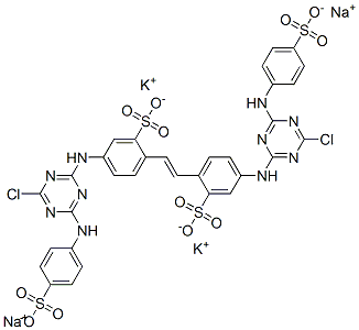 dipotassium disodium 4,4'-bis[[4-chloro-6-[(4-sulphonatophenyl)amino]-1,3,5-triazin-2-yl]amino]stilbene-2,2'-disulphonate Struktur