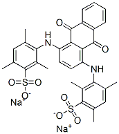 disodium 3-[[9,10-dioxo-4-[(2,4,6-trimethyl-3-sulfonato-phenyl)amino]a nthracen-1-yl]amino]-2,4,6-trimethyl-benzenesulfonate Struktur