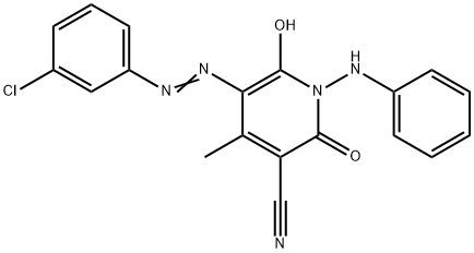 5-[(3-chlorophenyl)azo]-1,2-dihydro-6-hydroxy-4-methyl-2-oxo-1-(phenylamino)nicotinonitrile Struktur