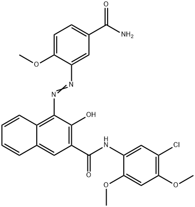 4-[[5-(aminocarbonyl)-2-methoxyphenyl]azo]-N-(5-chloro-2,4-dimethoxyphenyl)-3-hydroxynaphthalene-2-carboxamide Struktur