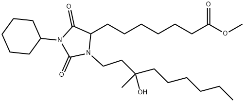 4-Imidazolidineheptanoic acid, 1-cyclohexyl-3-(3-hydroxy-3-methylnonyl)-2,5-dioxo-, methyl ester Struktur