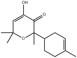 3,6-Dihydro-4-hydroxy-2,6,6-trimethyl-2-(4-methyl-3-cyclohexen-1-yl)-2H-pyran-3-one Struktur