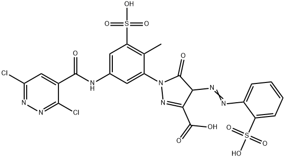 1-[5-[[(3,6-dichloropyridazin-4-yl)carbonyl]amino]-2-methyl-3-sulphophenyl]-4,5-dihydro-5-oxo-4-[(2-sulphophenyl)azo]-1H-pyrazole-3-carboxylic acid Struktur