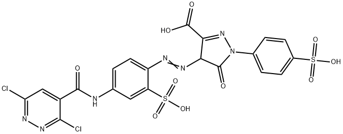 4-[[4-[[(3,6-dichloropyridazin-4-yl)carbonyl]amino]-2-sulphophenyl]azo]-4,5-dihydro-5-oxo-1-(4-sulphophenyl)-1H-pyrazole-3-carboxylic acid Struktur