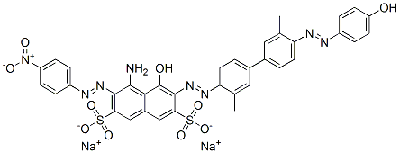 disodium 4-amino-5-hydroxy-6-[[4'-[(4-hydroxyphenyl)azo]-3,3'-dimethyl[1,1'-biphenyl]-4-yl]azo]-3-[(4-nitrophenyl)azo]naphthalene-2,7-disulphonate Struktur