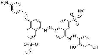 4-[(4-Aminophenyl)azo]-4'-[(2,4-dihydroxyphenyl)azo][1,1'-azobisnaphthalene]-6',7-disulfonic acid disodium salt Struktur