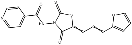 N-[5-[3-(2-Furanyl)-2-propenylidene]-4-oxo-2-thioxo-3-thiazolidinyl]-4-pyridinecarboxamide Struktur