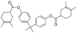 Bis(3,4-dimethyl-3-cyclohexene-1-carboxylic acid)(1-methylethylidene)bis(4,1-phenylene) ester Struktur