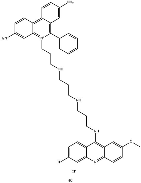 3,8-diamino-5-[3-[[3-[[3-[(6-chloro-2-methoxyacridin-9-yl)amino]propyl]amino]propyl]amino]propyl]-6-phenylphenanthridinium chloride pentahydrochloride Struktur