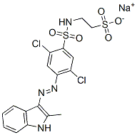 sodium 2-[[[2,5-dichloro-4-[(2-methyl-1H-indol-3-yl)azo]phenyl]sulphonyl]amino]ethanesulphonate Struktur