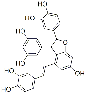 1,2-Benzenediol, 4-(2-(2-(3,4-dihydroxyphenyl)-3-(3,5-dihydroxyphenyl) -2,3-dihydro-6-hydroxy-4-benzofuranyl)ethenyl)- Struktur