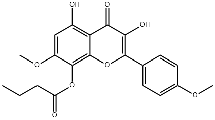 3,5-dihydroxy-7-methoxy-2-(4-methoxyphenyl)-4-oxo-4H-1-benzopyran-8-yl butyrate Struktur