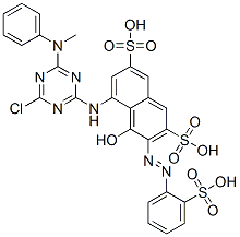 5-[[4-Chloro-6-[methyl(phenyl)amino]-1,3,5-triazin-2-yl]amino]-4-hydroxy-3-[(2-sulfophenyl)azo]-2,7-naphthalenedisulfonic acid Struktur