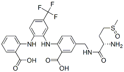 Benzoic  acid,  5-[[[(2S)-2-amino-4-(methylsulfinyl)-1-oxobutyl]amino]methyl]-2-[[2-[(2-carboxyphenyl)amino]-5-(trifluoromethyl)phenyl]amino]- Struktur