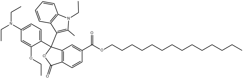 tetradecyl 3-[4-(diethylamino)-2-ethoxyphenyl]-3-(1-ethyl-2-methyl-1H-indol-3-yl)-1,3-dihydro-1-oxoisobenzofuran-5-carboxylate Struktur