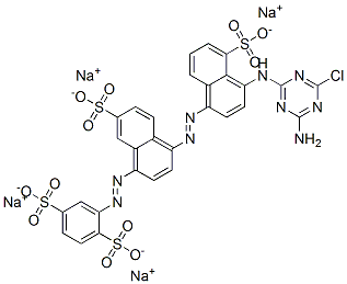 tetrasodium 2-[[4-[[4-[(4-amino-6-chloro-1,3,5-triazin-2-yl)amino]-5-sulphonato-1-naphthyl]azo]-7-sulphonato-1-naphthyl]azo]benzene-1,4-disulphonate Struktur