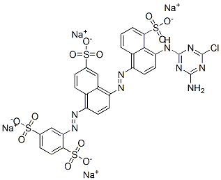 tetrasodium 2-[[4-[[4-[(4-amino-6-chloro-1,3,5-triazin-2-yl)amino]-5-sulphonato-1-naphthyl]azo]-6-sulphonato-1-naphthyl]azo]benzene-1,4-disulphonate Struktur