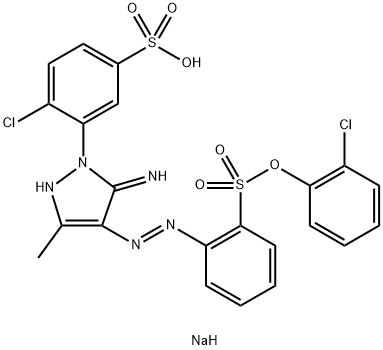 sodium 4-chloro-3-[4-[[2-[(2-chlorophenoxy)sulphonyl]phenyl]azo]-2,5-dihydro-5-imino-3-methyl-1H-pyrazol-1-yl]benzenesulphonate Struktur