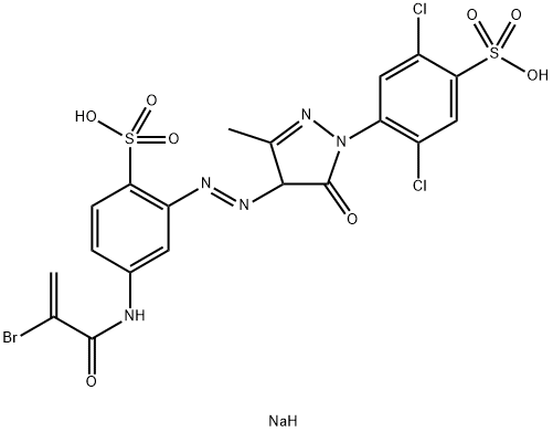 disodium 4-[4-[[5-[(2-bromo-1-oxoallyl)amino]-2-sulphonatophenyl]azo]-4,5-dihydro-3-methyl-5-oxo-1H-pyrazol-1-yl]-2,5-dichlorobenzenesulphonate Struktur