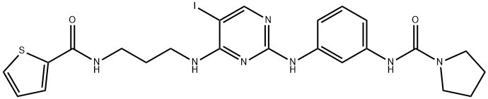 N-[3-[[5-Iodo-4-[[3-[(2-thienylcarbonyl)amino]propyl]amino]-2-pyrimidinyl]amino]phenyl]-1-pyrrolidinecarboxamide Struktur