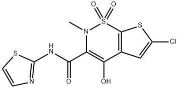 6-Chloro-4-hydroxy-2-methyl-N-(thiazol-2-yl)-2H-thieno[3,2-e]-1,2-thiazine-3-carboxamide 1,1-dioxide Struktur