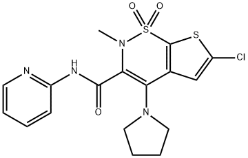 6-Chloro-2-methyl-N-(pyridin-2-yl)-4-(pyrrolidin-1-yl)-2H-thieno[3,2-e]-1,2-thiazine-3-carboxamide 1,1-dioxide Struktur