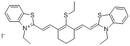 3-ETHYL-2-((E)-2-[3-((E)-2-[3-ETHYL-1,3-BENZOTHIAZOL-2(3H)-YLIDENE]ETHYLIDENE)-2-(ETHYLSULFANYL)-1-CYCLOHEXEN-1-YL]ETHENYL)-1,3-BENZOTHIAZOL-3-IUM IODIDE Struktur