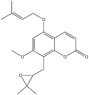 (+)-8-[[3,3-Dimethyloxiran-2-yl]methyl]-7-methoxy-5-[(3-methyl-2-butenyl)oxy]-2H-1-benzopyran-2-one Struktur