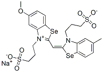 Benzoselenazolium, 5-methoxy-2-[[5-methyl-3-(3-sulfopropyl)-2(3H)-benzoselenazolylidene]methyl]-3-(3-sulfopropyl)-, inner salt, sodium salt Struktur