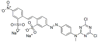 disodium 5-[[4-[(4,6-dichloro-1,3,5-triazin-2-yl)methylamino]phenyl]azo]-2-[2-(4-nitro-2-sulphonatophenyl)vinyl]benzenesulphonate Struktur