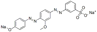 3-[[4-[[4-(Sodiooxy)phenyl]azo]-3-methoxyphenyl]azo]benzenesulfonic acid sodium salt Struktur