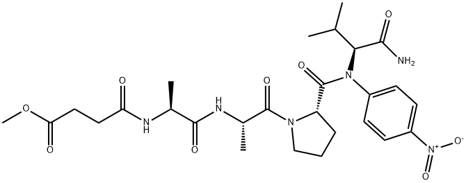 N-甲氧基琥珀酰-丙酰氨-丙酰氨-脯酰氨-纈氨酸對硝基酰苯胺, 70967-90-7, 結(jié)構(gòu)式