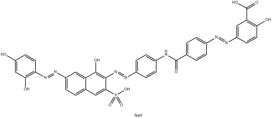 2-Hydroxy-5-[[4-[[4-[[1-hydroxy-7-[(2,4-dihydroxyphenyl)azo]-3-sodiosulfo-2-naphthalenyl]azo]phenyl]aminocarbonyl]phenyl]azo]benzoic acid sodium salt Struktur