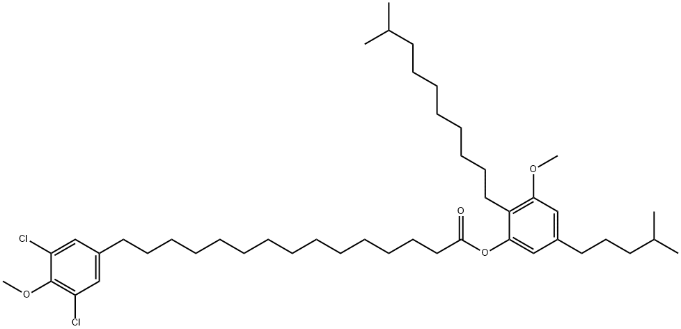 15-(3,5-Dichloro-4-methoxyphenyl)pentadecanoic acid 3-methoxy-2-(9-methyldecyl)-5-(4-methylpentyl)phenyl ester Struktur