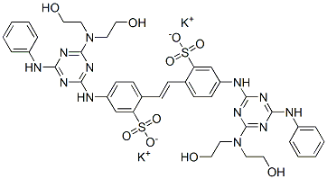 dipotassium 4,4'-bis[6-anilino-4-[bis(2-hydroxyethyl)amino-1,3,5-triazin-2-yl]amino]stilbene-2,2'-disulphonate Struktur