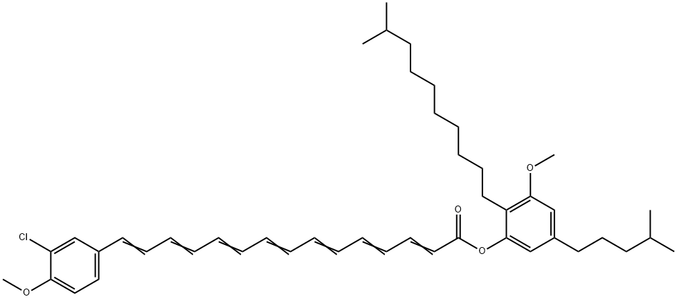 15-(3-Chloro-4-methoxyphenyl)-2,4,6,8,10,12,14-pentadecaheptaenoic acid 3-methoxy-2-(9-methyldecyl)-5-(4-methylpentyl)phenyl ester Struktur