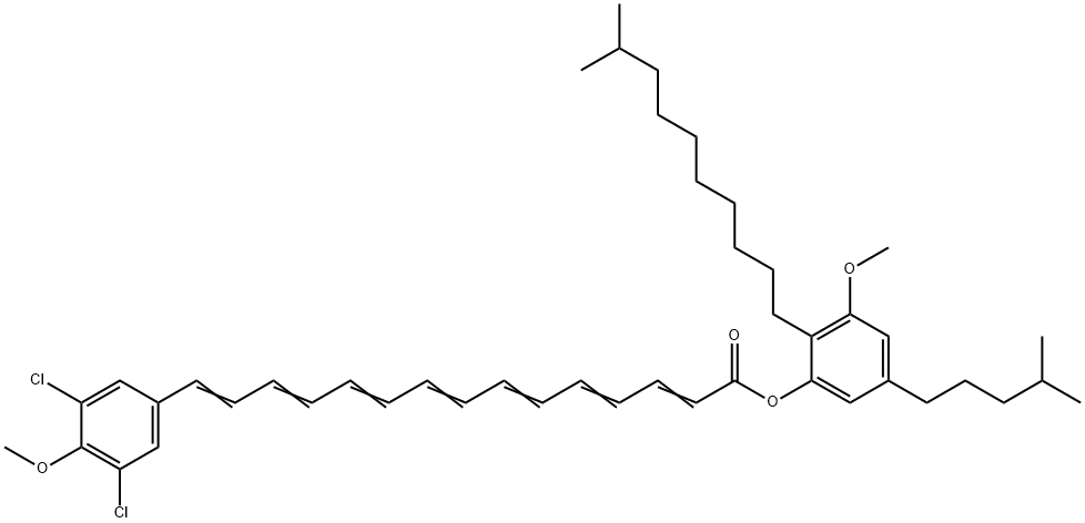 15-(3,5-Dichloro-4-methoxyphenyl)-2,4,6,8,10,12,14-pentadecaheptaenoic acid 3-methoxy-2-(9-methyldecyl)-5-(4-methylpentyl)phenyl ester Struktur