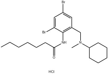 Heptanamide, N-(2,4-dibromo-6-((cyclohexylmethylamino)methyl)phenyl)-,  monohydrochloride Struktur