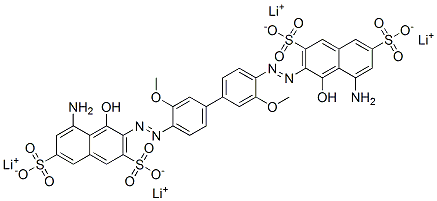 tetralithium 3,3'-[(3,3'-dimethoxy[1,1'-biphenyl]-4,4'-diyl)bis(azo)]bis[5-amino-4-hydroxynaphthalene-2,7-disulphonate] Struktur