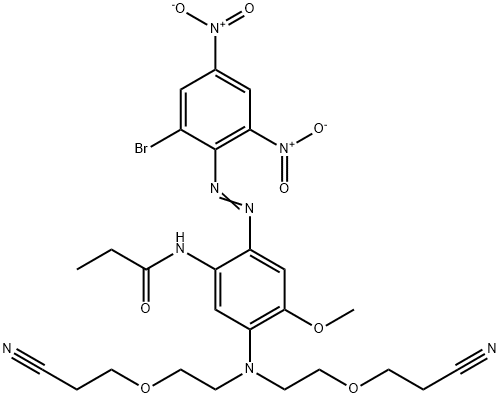 N-[5-[Bis[2-(2-cyanoethoxy)ethyl]amino]-2-[(2-bromo-4,6-dinitrophenyl)azo]-4-methoxyphenyl]propanamide Struktur