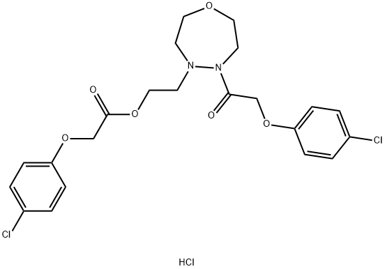 Acetic acid, (4-chlorophenoxy)-, 2-(5-((4-chlorophenoxy)acetyl)tetrahy dro-1,4,5-oxadiazepin-4(5H)-yl)ethyl ester, monohydrochloride Struktur