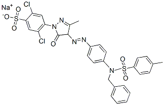 sodium 4-[4-[[4-[benzyl(p-tolylsulphonyl)amino]phenyl]azo]-4,5-dihydro-3-methyl-5-oxo-1H-pyrazol-1-yl]-2,5-dichlorobenzenesulphonate Struktur