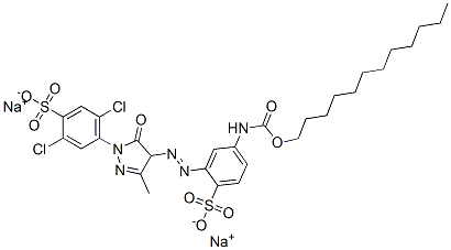 disodium 2,5-dichloro-4-[4-[[5-[[(dodecyloxy)carbonyl]amino]-2-sulphonatophenyl]azo]-4,5-dihydro-3-methyl-5-oxo-1H-pyrazol-1-yl]benzenesulphonate Struktur