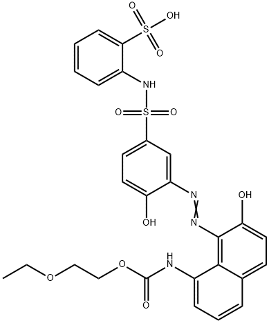 2-[[[3-[[8-[[(2-Ethoxyethoxy)carbonyl]amino]-2-hydroxy-1-naphthalenyl]azo]-4-hydroxyphenyl]sulfonyl]amino]benzenesulfonic acid Struktur