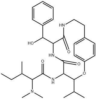 2-Dimethylamino-N-[7-(hydroxyphenylmethyl)-3-(1-methylethyl)-5,8-dioxo-2-oxa-6,9-diazabicyclo[10.2.2]hexadeca-1(14),12,15-trien-4-yl]-3-methylpentanamide Struktur