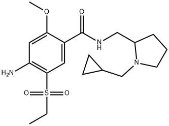 4-amino-N-[[1-(cyclopropylmethyl)-2-pyrrolidinyl]methyl]-5-(ethylsulphonyl)-2-methoxybenzamide Struktur